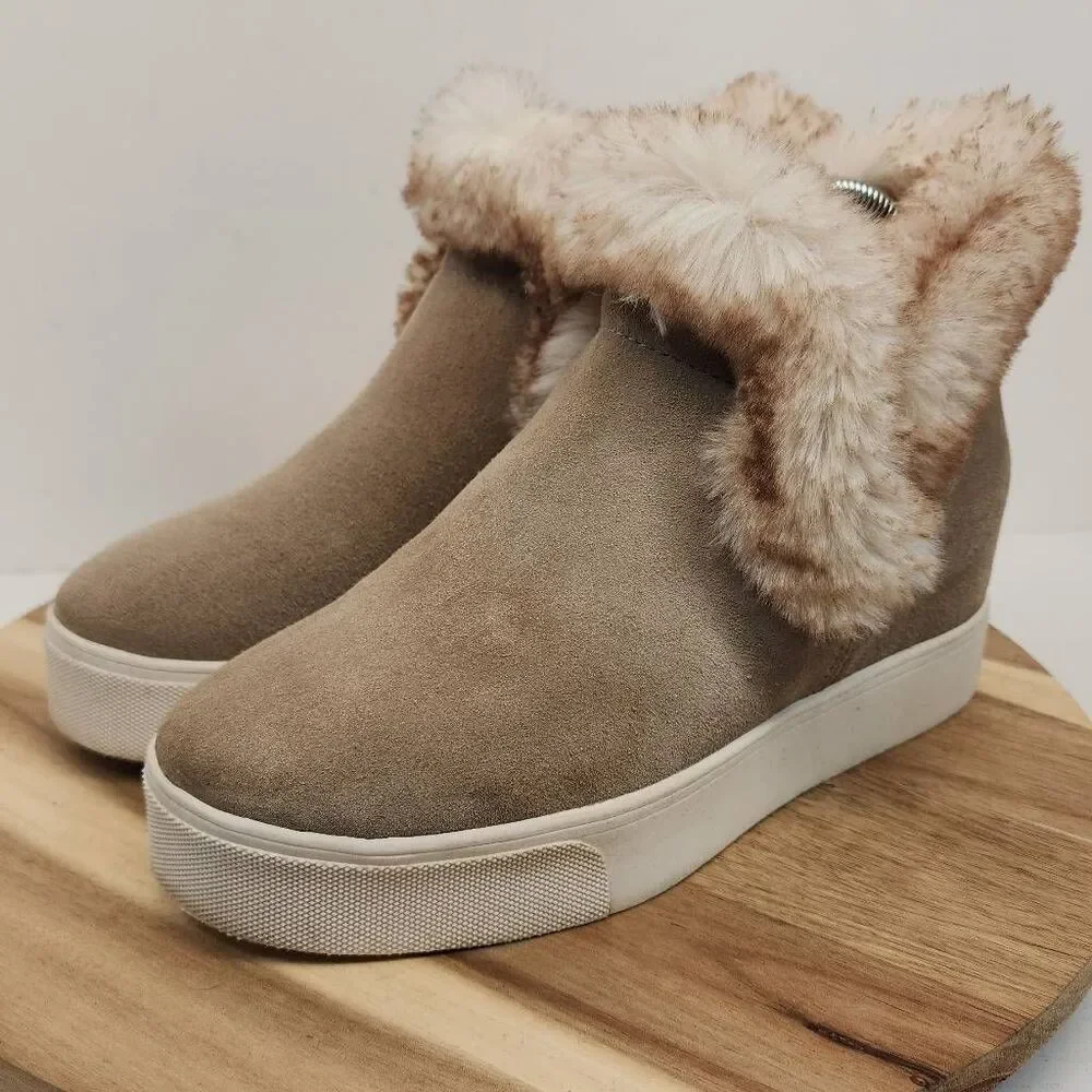 J/Slides Sean Faux Fur Trim Waterproof Sneaker Booties Women's Size 8.5